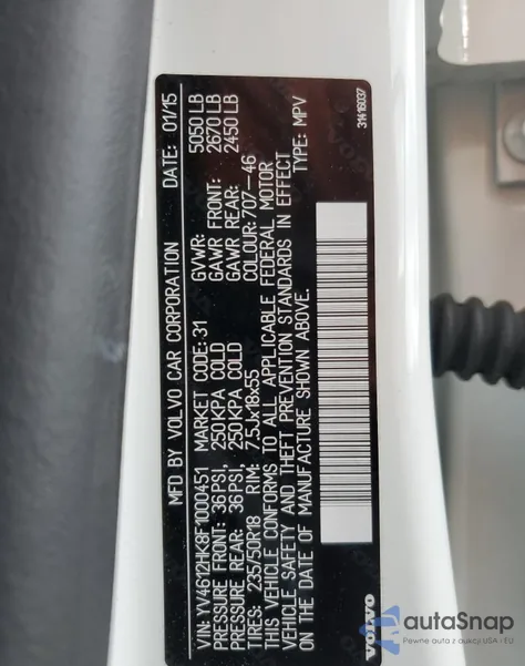 2015 Volvo V60 Cross Country Premier z USA, uszkodzony, nr VIN YV4612HK8F1000451